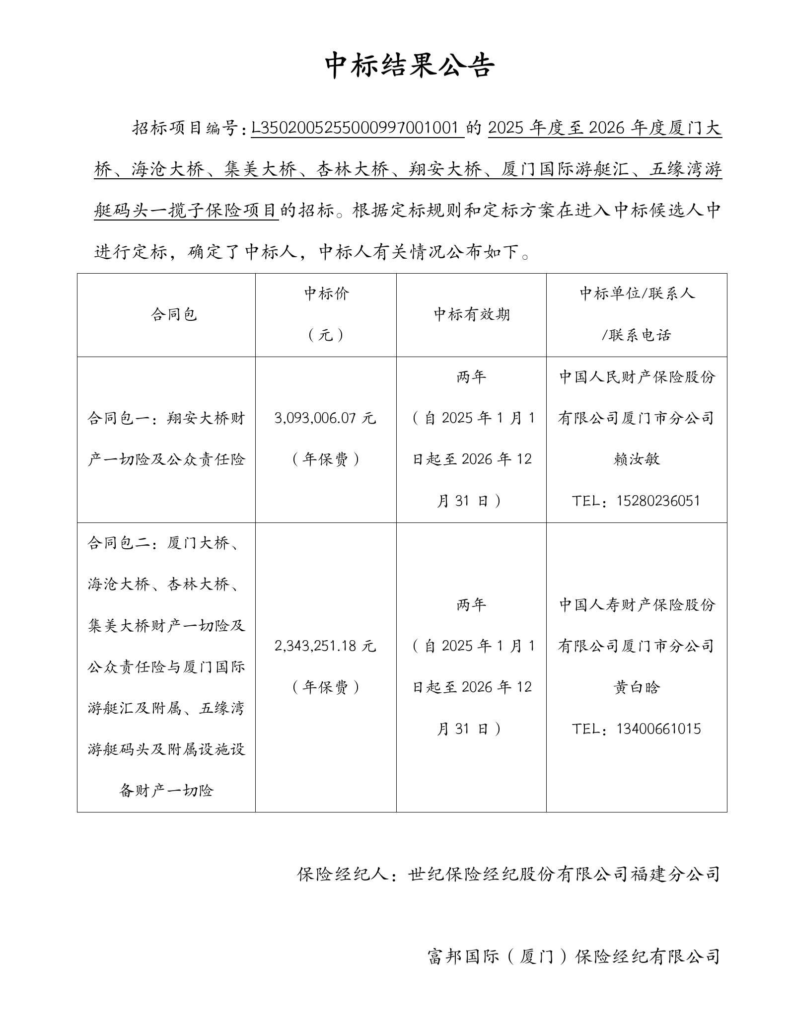 中標結(jié)果公告-2025年度至2026年度廈門大橋、海滄大橋、集美大橋、杏林大橋、翔安大橋、廈門國際游艇匯、五緣灣游艇碼頭一攬子保險項目_01.png